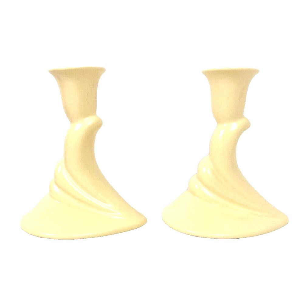 Vtg Haeger Pottery Ceramic Candle Holders Set of 2 Taper Buttery Yellow 1999 Y2K